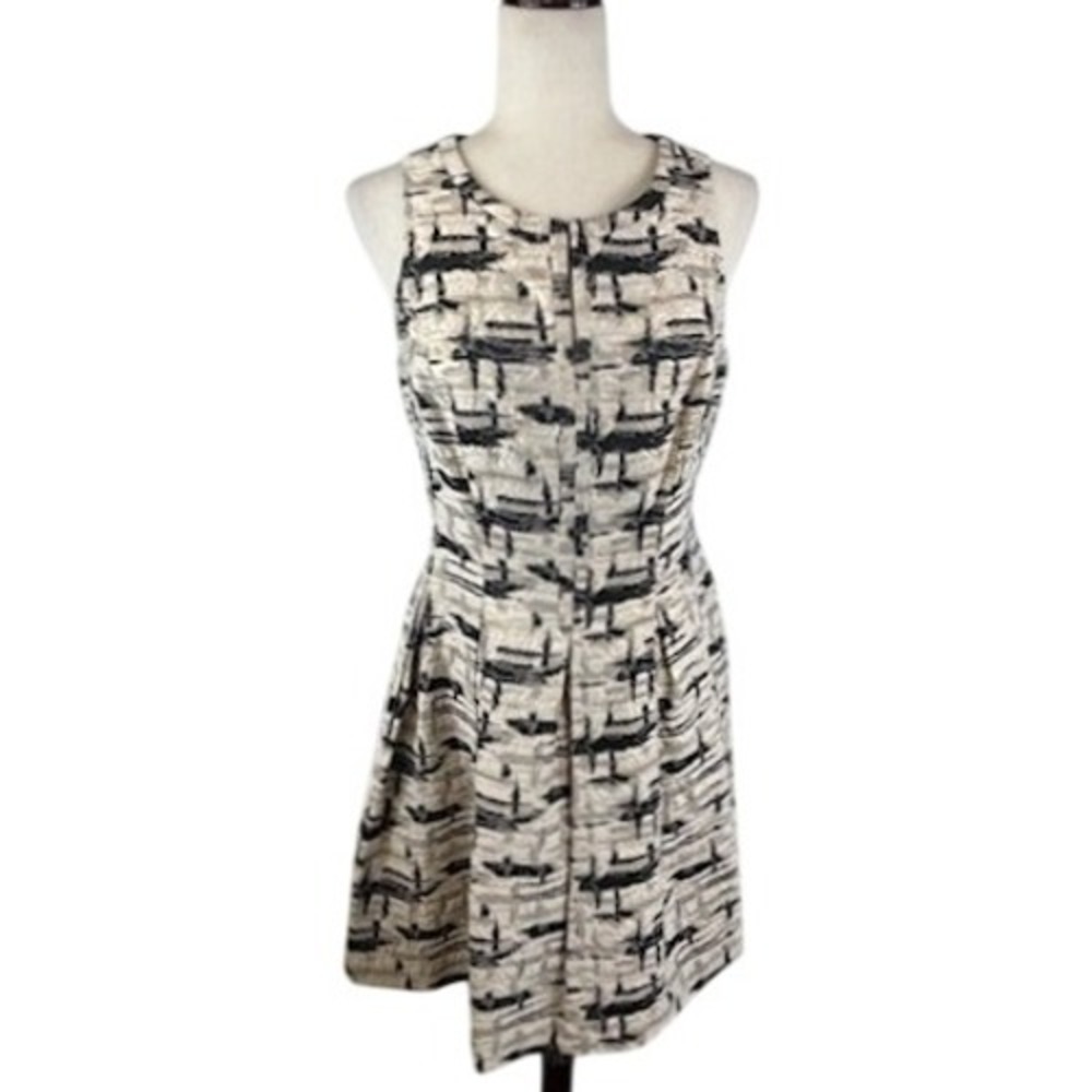Vince Camuto Dress Women's Size 8 Black Gold Metallic Textured Fit & Flare Party